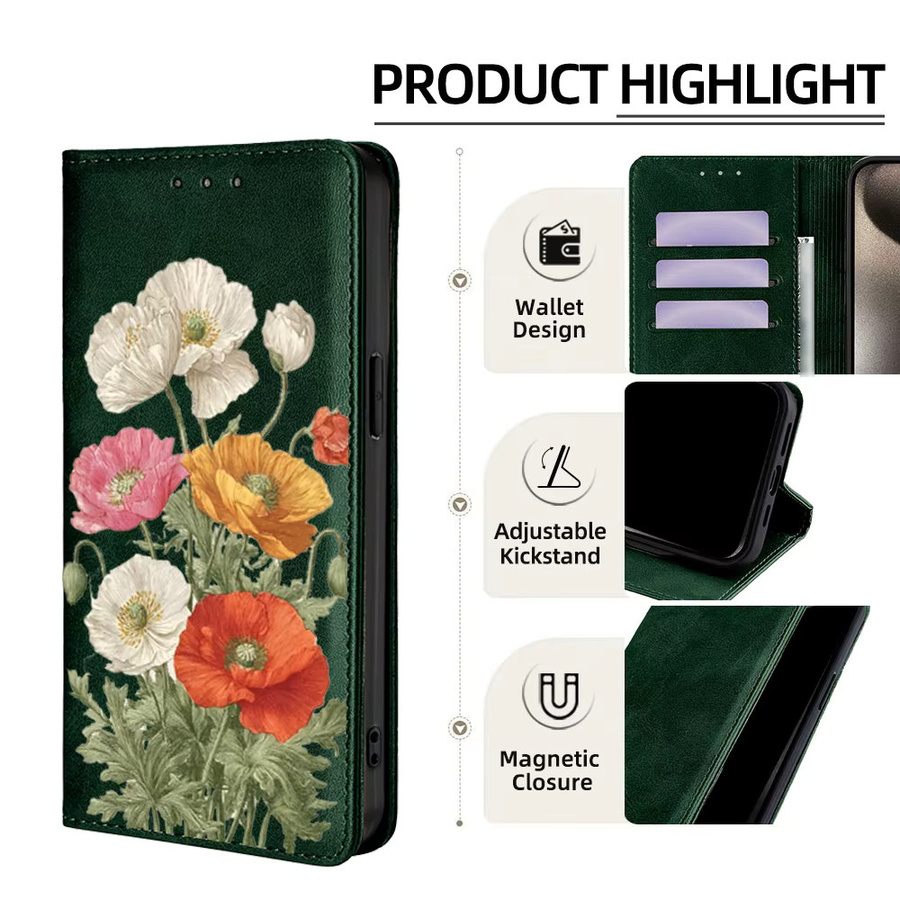 Magnetische Leder-Flip-Handyhülle mit Blumenmuster und Kartenfächern für Vivo Y39 Y38 Y36 Y04 Y29S Y29 Y28S Y18 Y16 in Braun und Multicolour - Bild 2