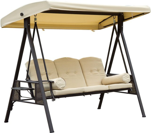 Outsunny 3-Sitzer Hollywoodschaukel mit Sonnendach und Kissen, Metall und Polyester, Beige-Braun, B/T/H: 208 x 120 x 172 cm - Bild 1
