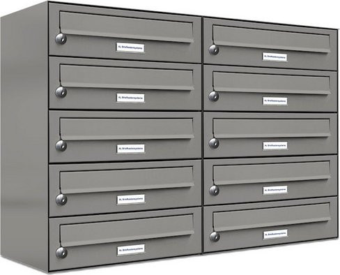 AL Briefkasten-System für 10 Parteien, Aufputzmontage, grau, B/H/T: 153,503 x 57,5 x 27,5 cm - Bild 1