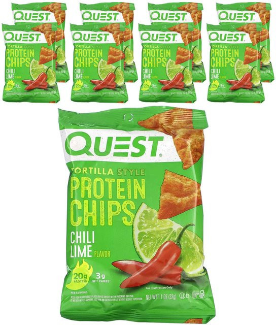 Quest Nutrition Protein-Chips Tortilla-Stil Chili-Limette 8 x 32 g - Bild 1