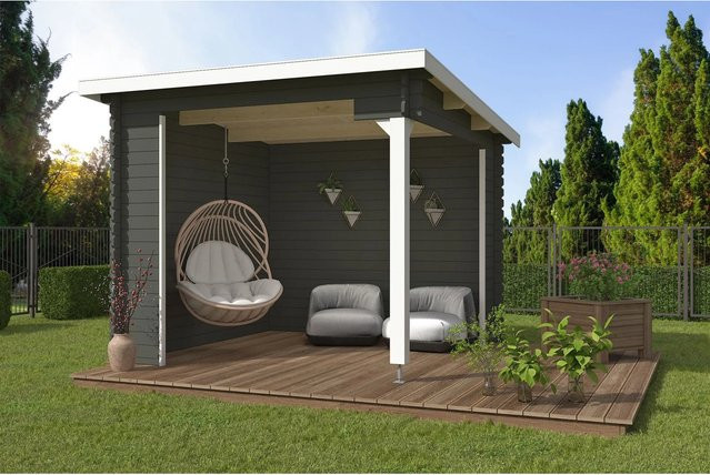 Lasita Blockbohlenhaus Buffalo Gartenhaus Flachdach in Grün-Grau lasiert B/H/T: 315 x 245,1 x 323,9 cm - Bild 1