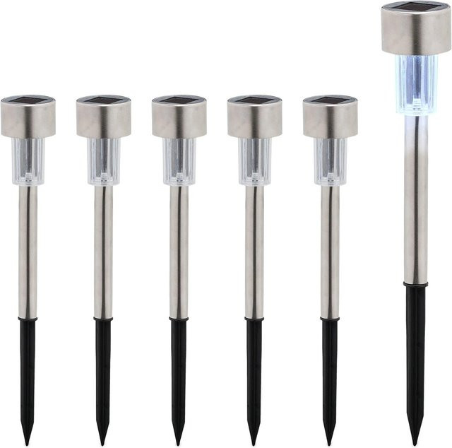 Relaxdays Solarlampen Set aus Edelstahl und Kunststoff in Silber und Schwarz mit Dämmerungssensor und LED, 6er Pack, Höhe: 31 cm, Durchmesser: 4,5 cm - Bild 1
