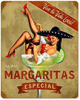 Dazouxu Vintage Metallschild Margarita Especial Pin-Up-Girl Wanddekoration aus Aluminium, Mehrfarbig, Breite: 20,0 cm, Höhe: 14,0 cm - Bild 1