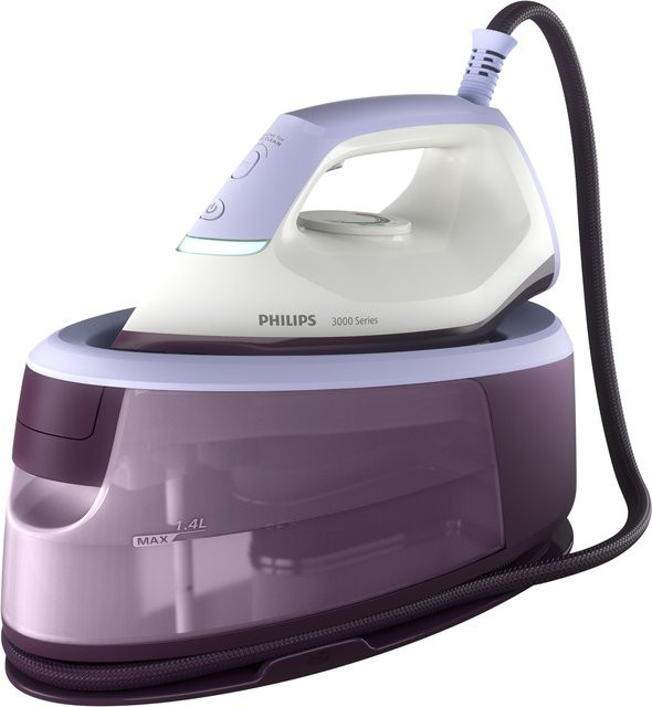 Philips 3000 Series Dampfbügelstation PSG3000/30 in Weiß-Lila mit 1,4 l Wassertank und Antihaftbeschichtung - Bild 1