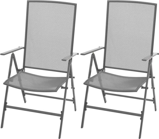Furnicato 2er Set Verstellbare Gartenstühle in Anthrazit mit Stahlgewebe im Industrie-Look, Breite: 57 cm, Tiefe: 61 cm, Höhe: 104 cm - Bild 1