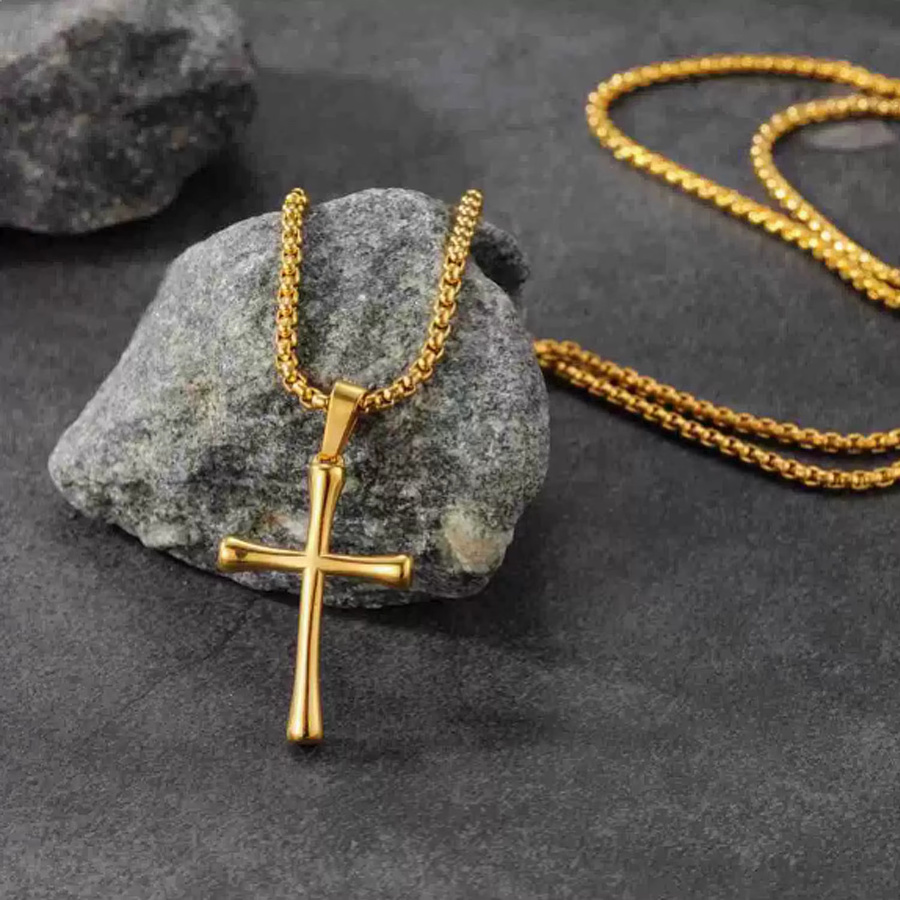 LUXUKISSKIDS Kreuz-Anhänger Edelstahl, Gold, Unisex - Bild 2