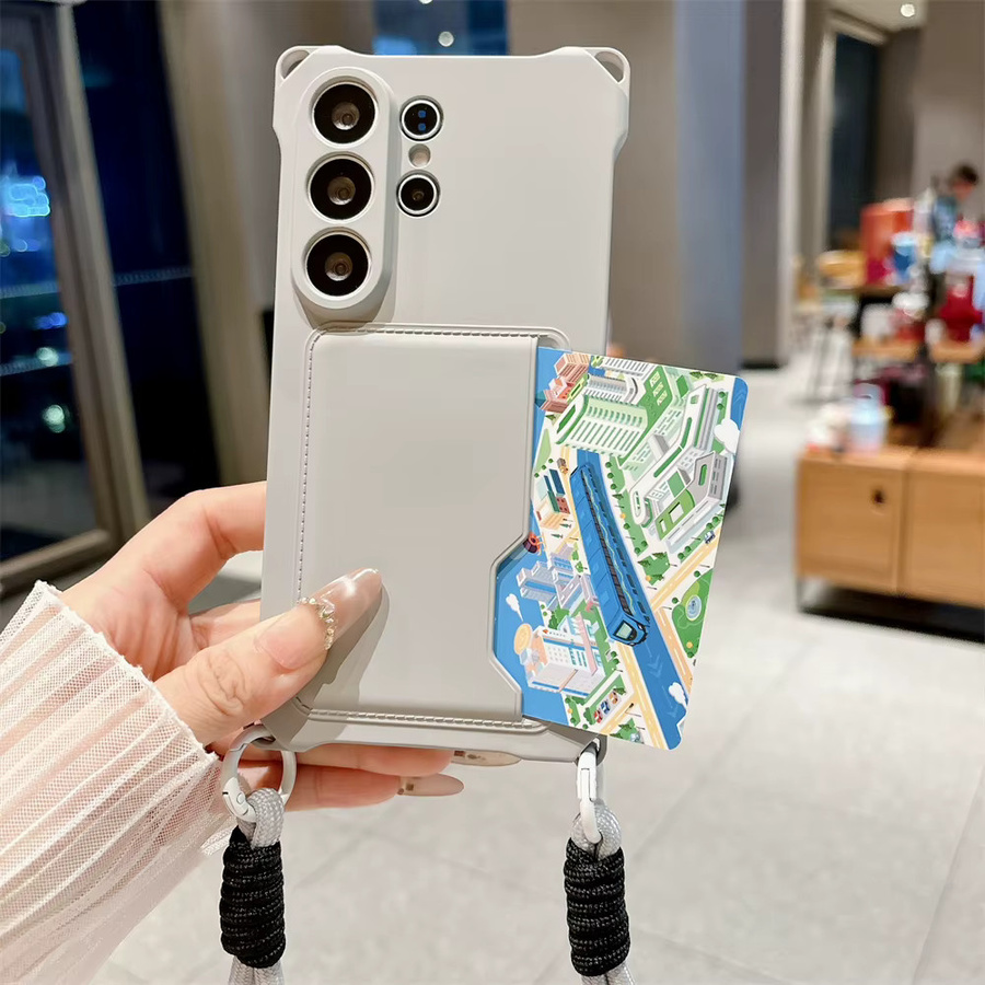 Geflochtene Handyhülle mit Umhängeband und Kartenfach für Samsung Galaxy S26 Ultra, S25 Edge, S24, S23 und S21 FE Plus in Schwarz mit Silikonhülle - Bild 3