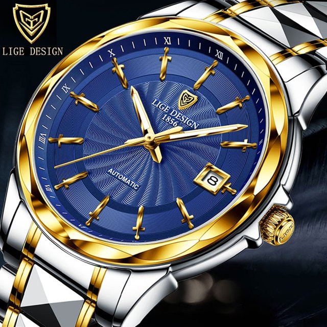 LIGE Armbanduhr Automatik, Edelstahl, Blau, Herren - Bild 1