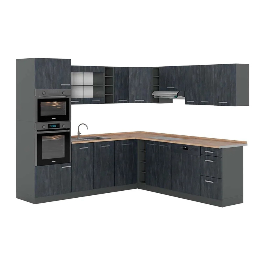 Vicco R-Line Eckküche in L-Form, Schwarz Beton/Anthrazit mit Arbeitsplatte Eiche, B/T/H: 247 x 266 x 206,8 cm - Bild 2