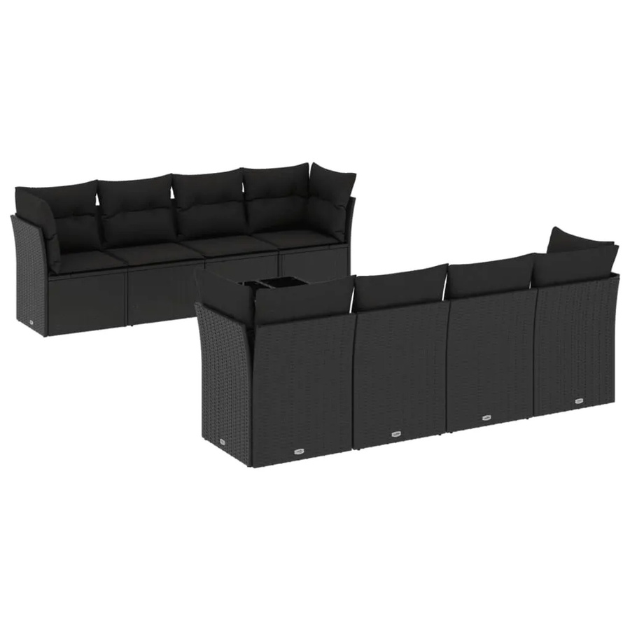 vidaXL 9-tlg Garten-Sofagarnitur aus Polyrattan in Schwarz mit Tisch und Kissen, L-Form - Bild 2