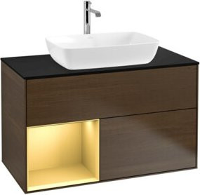 V&B Waschtischunterschrank Finion 100 in Platin Blau lackiert mit goldenem Regal, Breite: 100 cm, Höhe: 50,1 cm, Tiefe: 50,1 cm - Bild 1