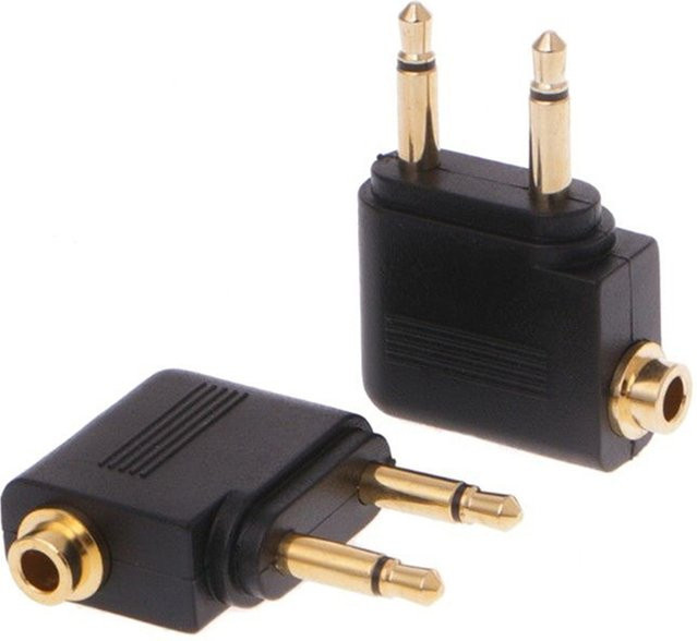 KOQZM Mono Audio Konverter 3,5 mm Flugzeug Airline Adapter Gold vernickelt Schwarz - Bild 1