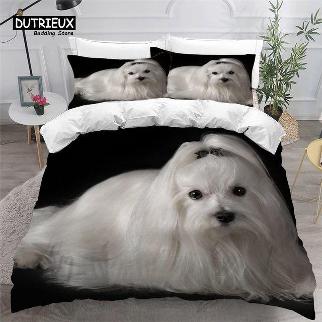 Bettwäsche Set Malteser Hund Mikrofaser mit Bettbezug und Kissenbezug für Kinder und Jugendliche, Farbe: Schwarz, B/H: 140 x 200 cm - Bild 1