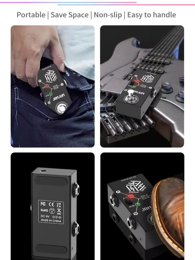 JAMJUM ABY Line Selector AB-Schalter Mini Gitarren-Effektpedal in Schwarz mit True Bypass für Gitarre und Bass - Bild 4