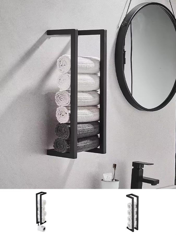 Fooke Handtuchhalter und Toilettenpapierhalter aus Edelstahl in Schwarz, wandmontiertes Dual-Use Organizer für das Badezimmer - Bild 2