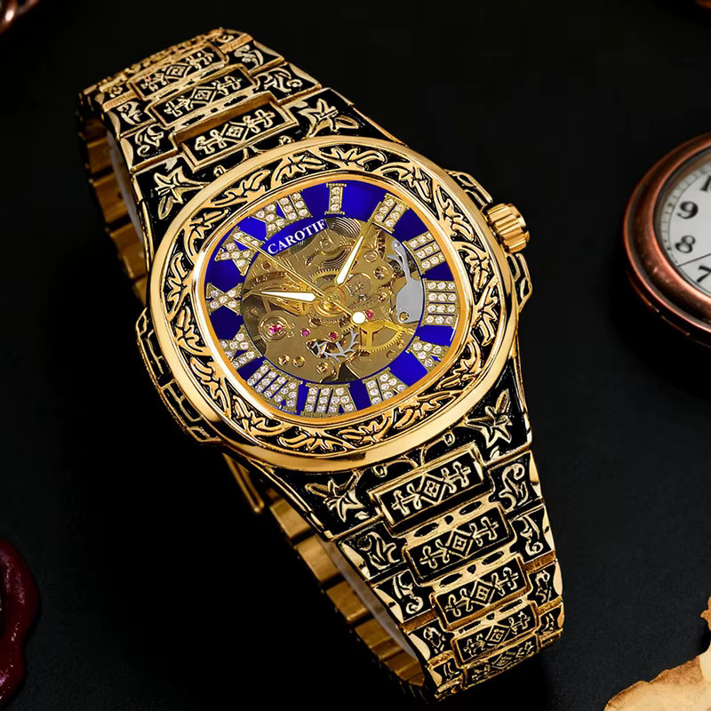 CAROTIF Armbanduhr Automatik, Edelstahl, Schwarz, Gold, Herren - Bild 4