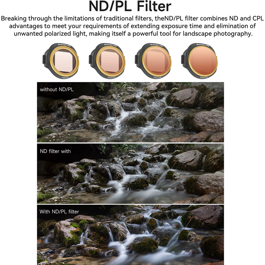 Sunnylife ND-Objektivfilter Set für DJI Mini 5 Pro mit optischen Glaslinsen, bestehend aus ND8, ND16, ND32, ND64, MCUV, NDPL und CPL Filtern - Bild 4
