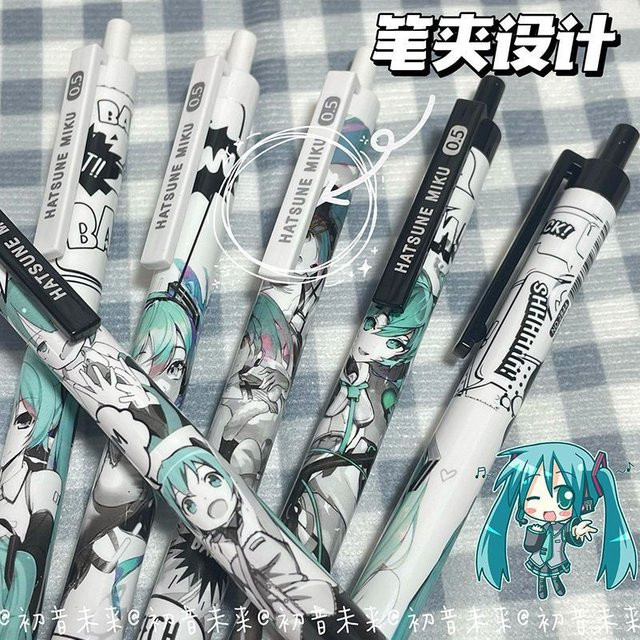 Hatsune Miku Gelstifte Set von Bandai, 6 Stück, Schwarz, 0,5 mm Schreibstärke - Bild 1