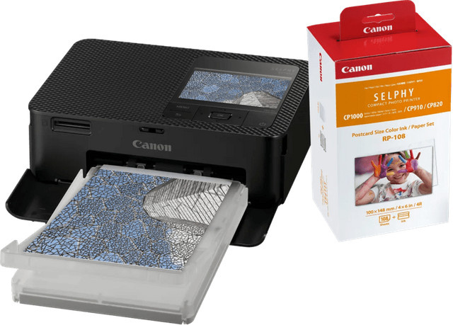 Canon SELPHY CP1500 Fotodrucker Schwarz mit RP-108 Tinten- und Papier-Set für 108 Blatt - Bild 1