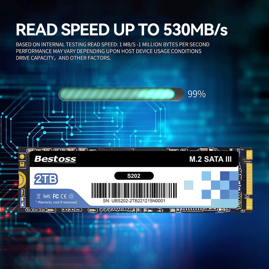 Bestoss M.2 SATA 3.0 NGFF SSD Interner Solid State Drive für Desktop und Laptop, Farbe: Schwarz - Bild 2