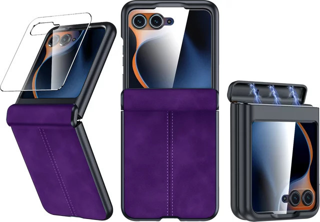 BANGZAO Schutzhülle aus mattem PU-Leder mit Scharnierschutz und Displayschutzfolie für Motorola Razr 70 2025, Razr 60 2025 und Razr 50 2024 in Lila - Bild 1