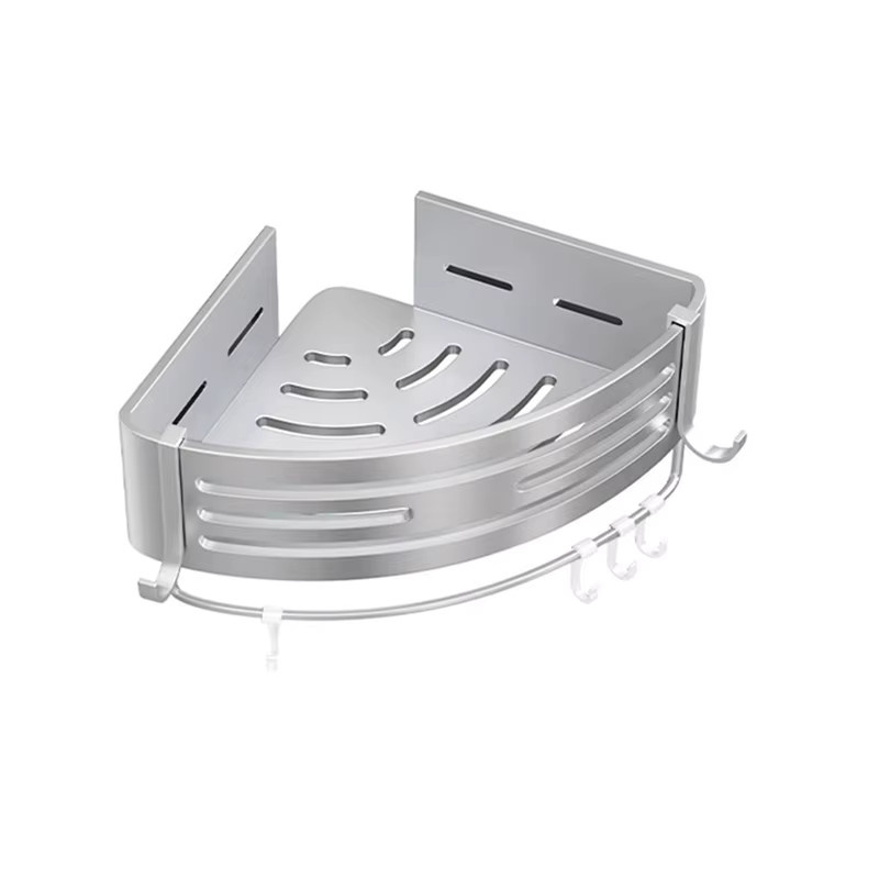 YUNJIEYA Selbstklebendes Badezimmer-Eckregal aus Metall in Silber, Modernes Wandregal für Dusche und WC - Bild 2