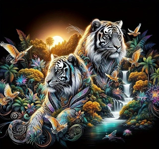 EverShine Diamantmalerei Tiger 5D-DIY-Mosaik Set mit runden Steinen in Multicolour für Tischdekoration - Bild 1