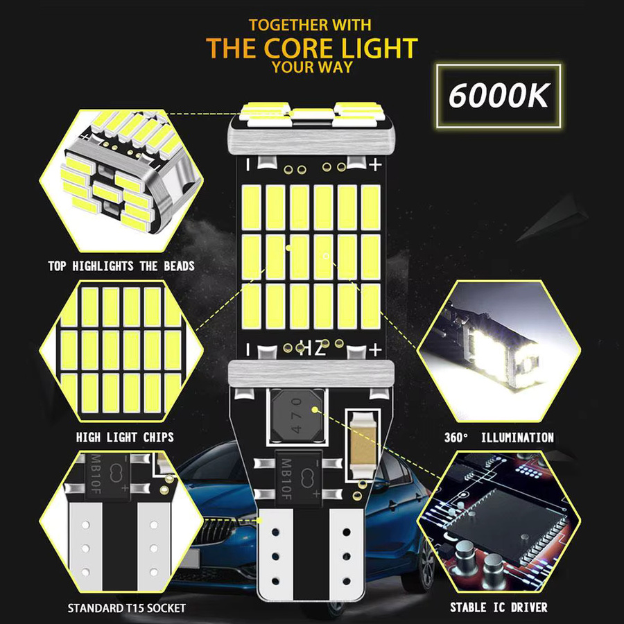 2er-Set LED Rückfahrscheinwerfer T15 W16W 921 912 T16 902 mit 45 SMD, 1200 Lumen, 6000K Kaltweiß - Bild 3
