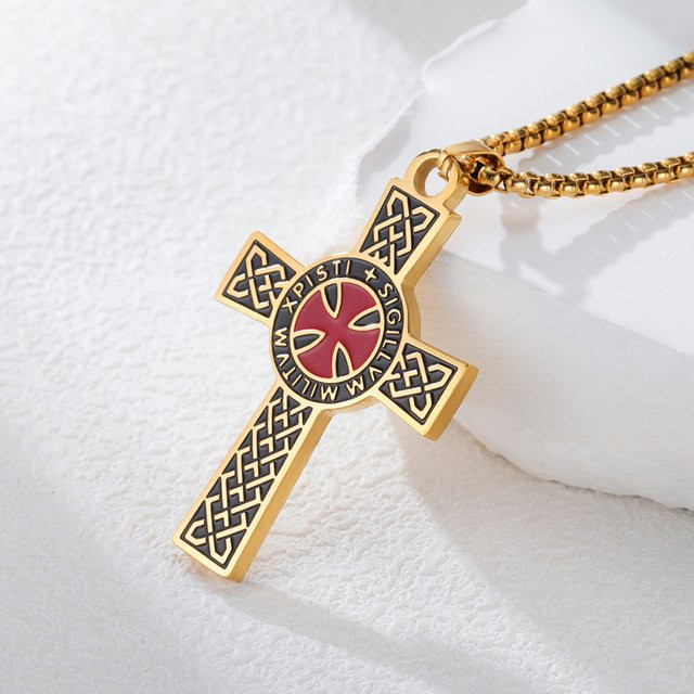 Dawapara Anhänger Halskette, Ritter Templer Kreuz, Edelstahl, Herren - Bild 1