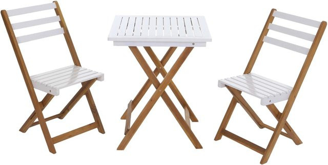 MCW Lounge-Set Garten-Sitzgruppe P71 aus Akazienholz mit Tisch und 2 Stühlen, klappbar, Natur-Weiß - Bild 2