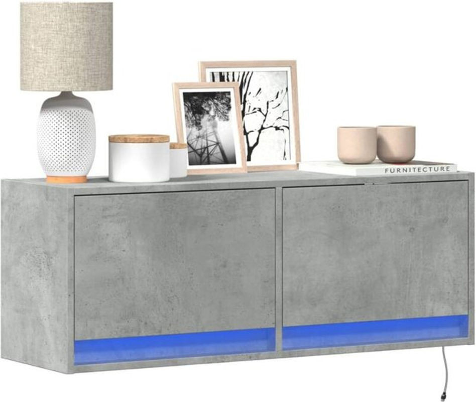 Vidaxl TV-Wandschrank mit LED-Beleuchtung in Grau, Modernes Design aus Holzwerkstoff und Beton, B/T/H: 100 x 31 x 38 cm - Bild 1