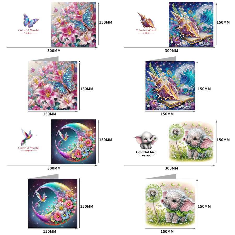 6-teiliges Diamantmalerei-Bastelset mit Tiermotiven und Grußkarten in Multicolour - Bild 1
