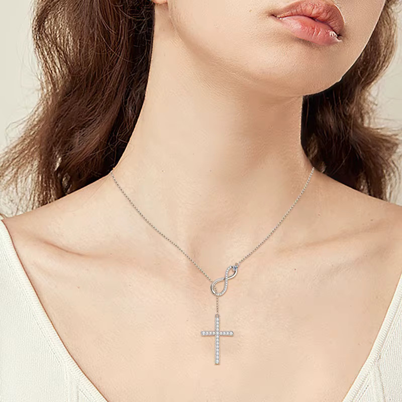 IOGOU Halskette, Unendlichkeits-Anhänger, 925 Silber, Moissanit, Damen - Bild 2