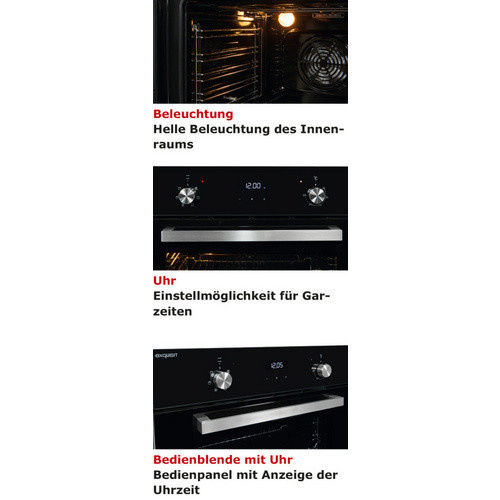 Exquisit Einbaubackofen EBE657-U-020 in Schwarz mit 59 l Volumen - Bild 4