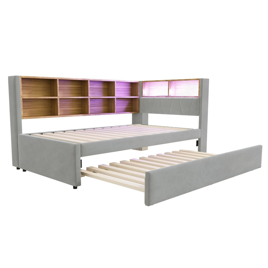 Merax Schlafsofa mit Ausziehbett und USB-Ladeport, Farbe Hellgrau, B/T/H: 90 x 200 cm - Bild 2