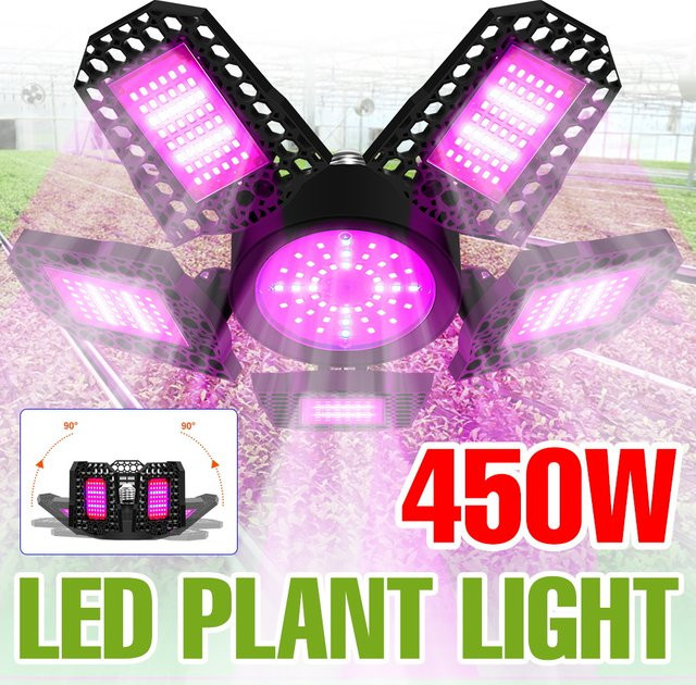 NJHIKG 450W LED Vollspektrum-Wachstumslampe E27, faltbare Pflanzenlampe für Innenräume in Schwarz - Bild 1