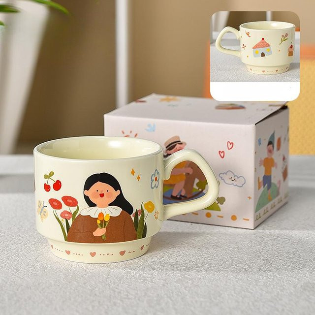 Vierteiliges Keramik-Tassenset Yiran bag in Weiß, stapelbare Frühstückstassen für Eltern und Kinder, 300 ml pro Tasse - Bild 1