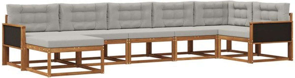 Modernes 7-teiliges Outdoor-Sofagarnitur Loungemöbel Set aus Akazie mit Kissen von vidaXL in Natur und Hellgrau - Bild 1