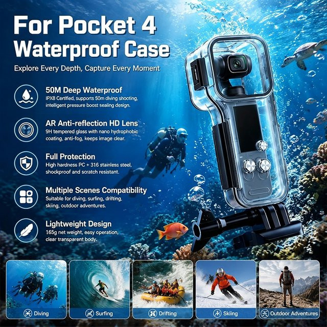 DJI Osmo Pocket 4 Unterwasser-Tauchgehäuse transparente Wasserdichte Schutzhülle für Surf-Zubehör - Bild 1
