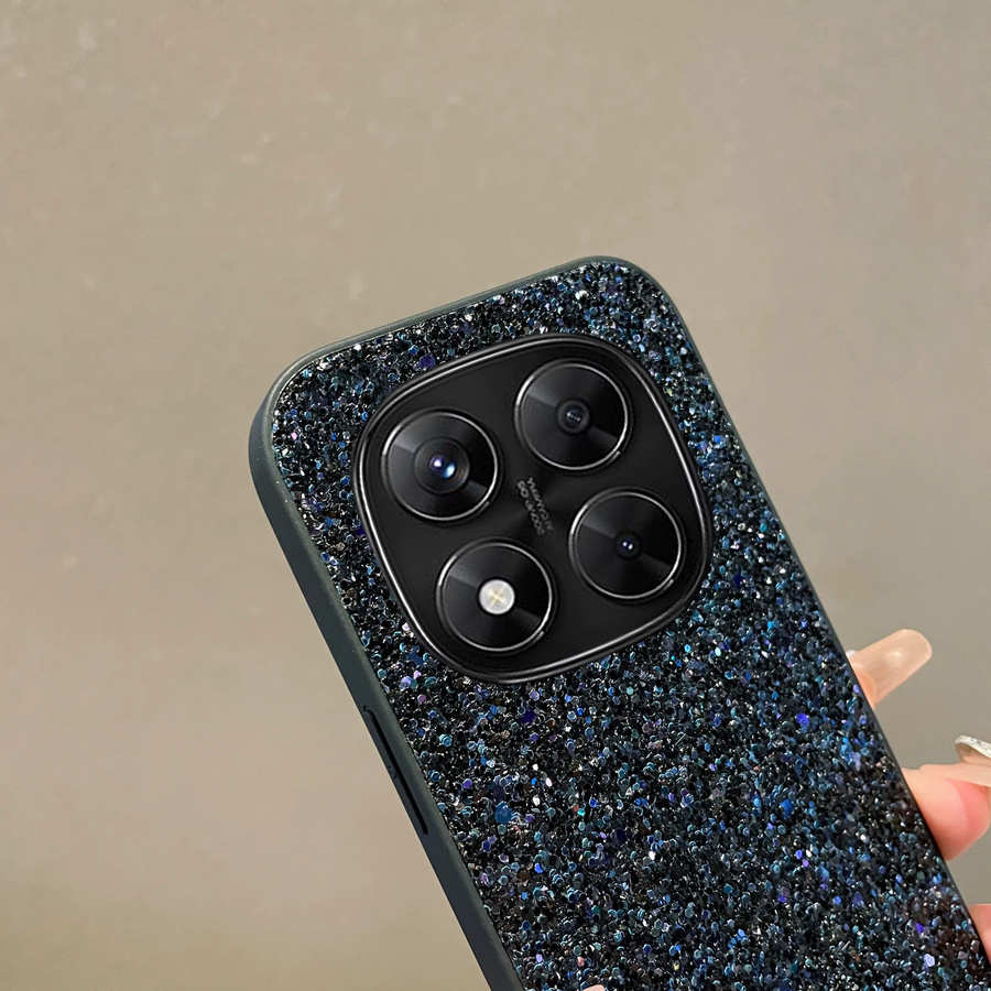 Luxuriöse Glitzer-Handyhülle für Xiaomi Redmi Note 14 15 4G 5G Pro aus weichem Kunstleder in Schwarz mit Diamantoptik - Bild 2