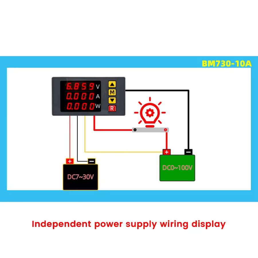 Gaqqee BM730 Digitales Voltmeter Amperemeter Wattmeter Energiemessgerät 0-100V 10A 1000W in Rot und Schwarz - Bild 3