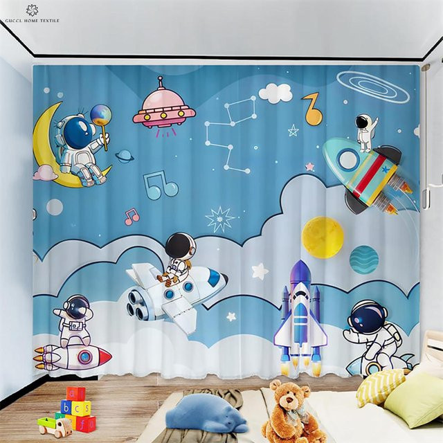 Cartoon Verdunkelungsvorhang für Kinderzimmer mit Tier-Motiv, blau, thermoisolierend, Breite: 100 cm, Höhe: 130 cm - Bild 1