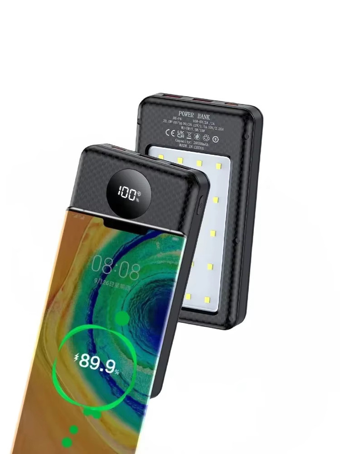 KEBIDUMEI Powerbank-Gehäuse für 6x 18650 Akkus, 20000mAh, 10W Schnellladen und kabelloses Laden, Schwarz - Bild 5