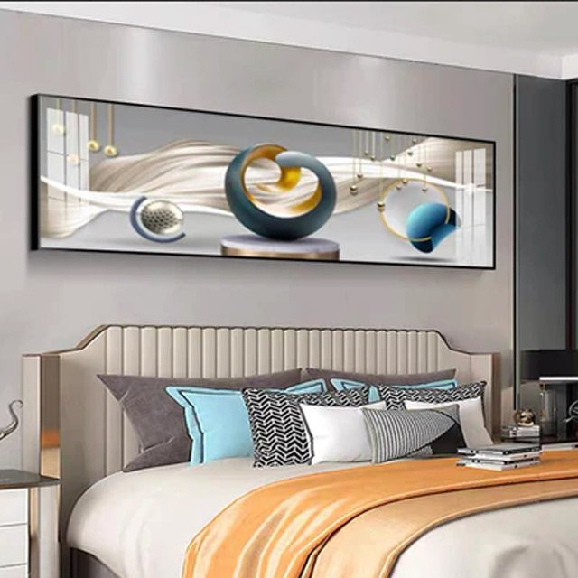 TPFLiving XXL Riesen Luxus Poster Leinwand Abstrakte Linien und Formen in Weiß, Blau, Grau, Silber, Gold Modell TPFL-LW-301-MK Breite: 45 cm, Höhe: 180 cm - Bild 1