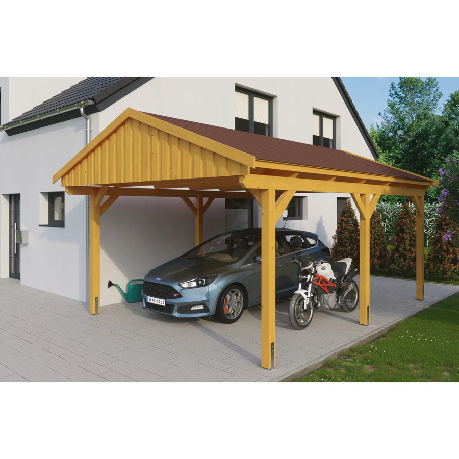 Skan Holz Carport Fichtelberg aus Fichte und Leimholz in Beige und Schiefergrau mit spitzer Dachform, B/T: 423 x 566 cm, Höhe: 326 cm - Bild 2