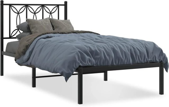vidaXL Bettgestell aus Metall mit Kopfteil in Schwarz, B/T: 90 x 190 cm - Bild 1
