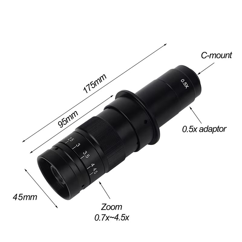 YIZHAN C-Mount Zoomobjektiv mit einstellbarer optischer Linse 40/50mm in Schwarz für Mikroskope - Bild 2
