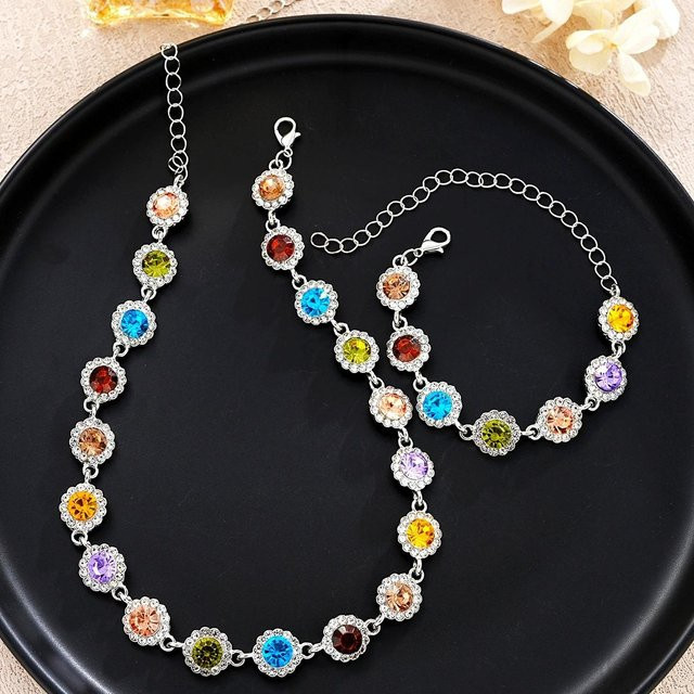 Rui Di Choker-Halsketten-Armband, Buntes Kristall, Strass, Silber, Damen - Bild 1