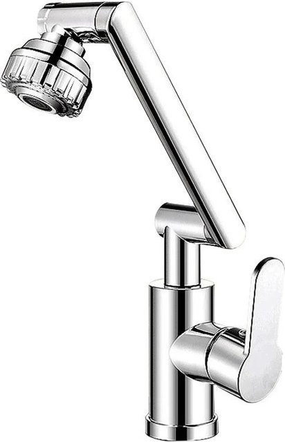 Universeller drehbarer Dual-Modus Wasserhahn mit mechanischem Arm für Küche und Badezimmer, Chrom/Silber - Bild 1