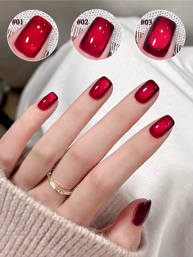 MISS SHAKA Gel-Nagellack, 3-Farben, Weißwein, Feenrot, Katzenauge - Bild 3